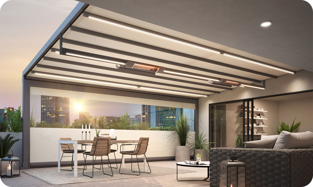 Mái xếp di động Auto-Home cho không gian cafe ngoài trời